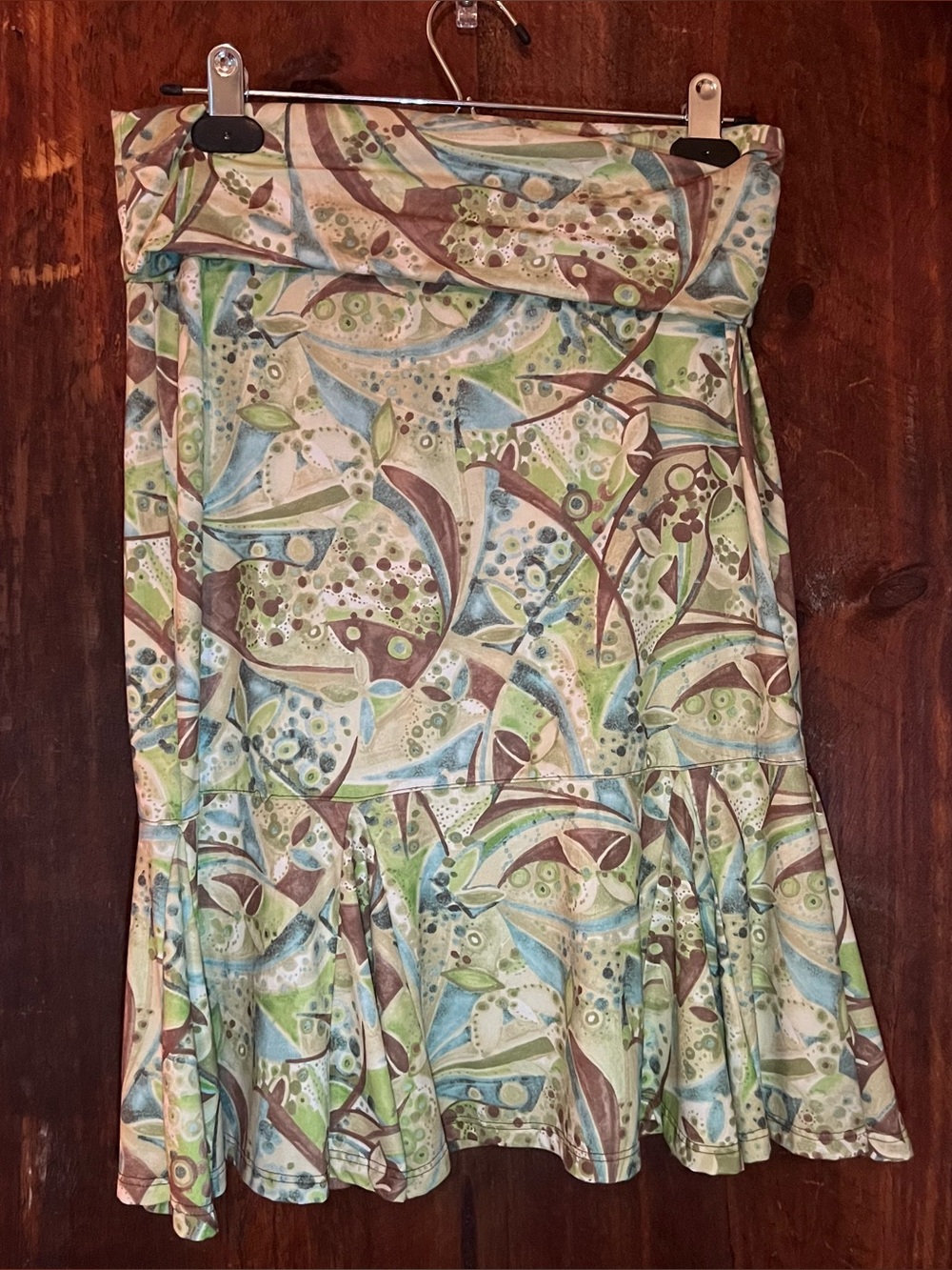 Weekenders Abstract Circle-Print Flared Skirt in Green, Blue & Brown